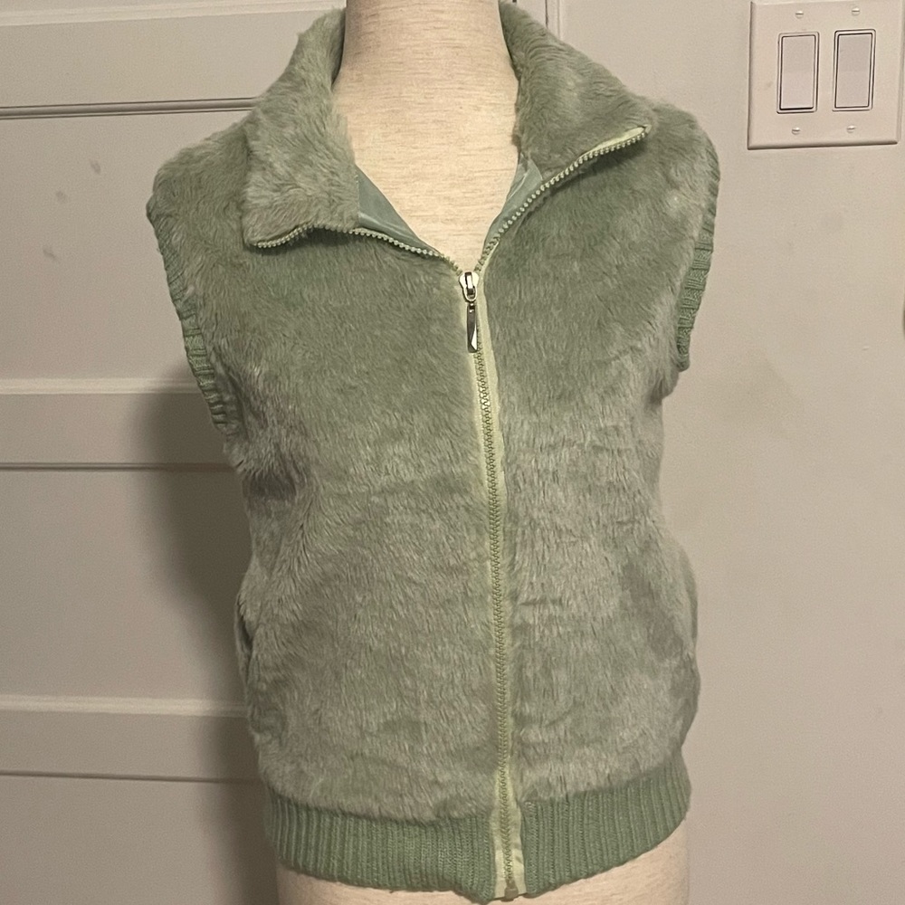 light green fluffy zip up vest